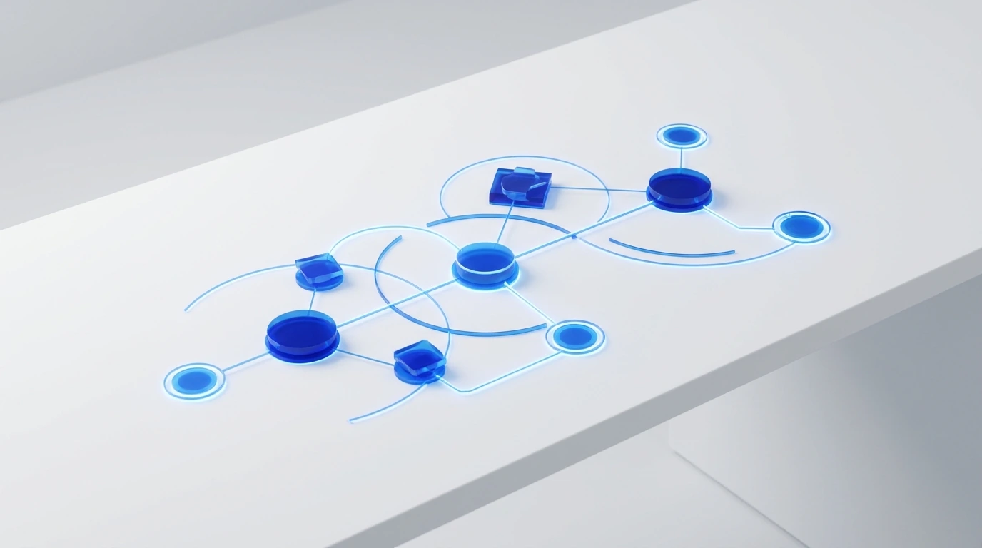 A glowing strategy roadmap with connected nodes representing a digital marketing strategy