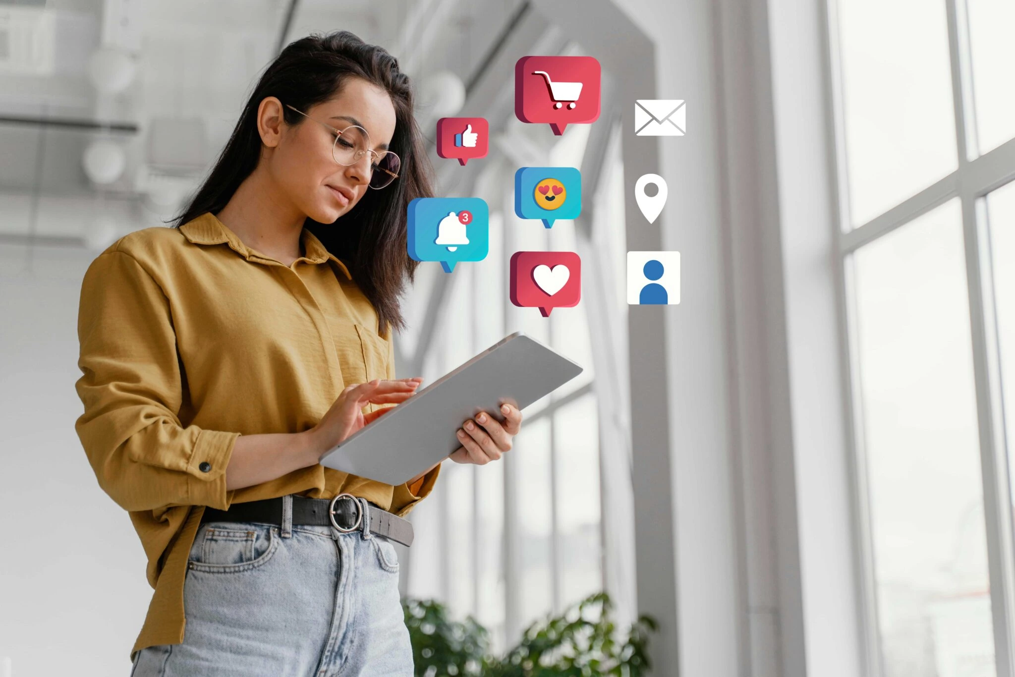 Social media marketing icons surrounding a smartphone