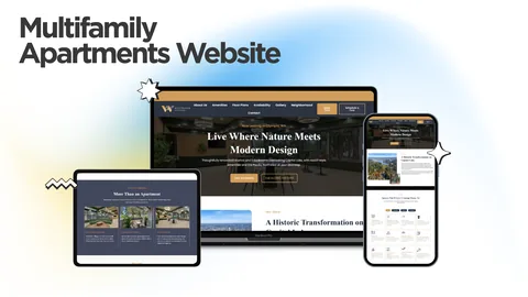 Mockup of the website of an apartment community with renovated studios