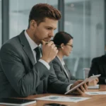 The-Role-of-a-Portfolio-Manager-in-a-Family-Office-2-1024x559-1-1 - Kihan Marketing Businessman in a gray suit reviews a tablet at a conference table, looking thoughtful.