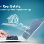 Cover-1 - Kihan Marketing Holographic hand holding a house above a laptop, illustrating a real estate SEO blueprint for higher rankings.