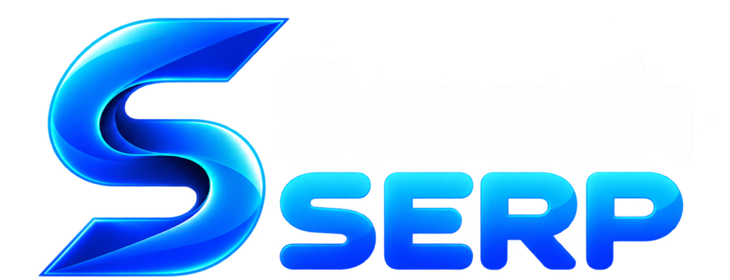Neon blue 3D logo with a large S on the left and the words ‘smash SERP’ in glowing white and blue letters on a dark background.