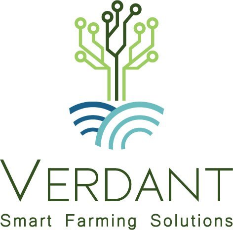 Verdant logo with a circuit-tree above stylized blue waves and the text 'Verdant Smart Farming Solutions' below