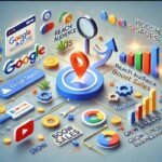 77b0d60b756b70253be812acaccbde25 - Kihan Marketing Infographic-style scene showing Google search and online marketing icons, a map pin on a blue target, and rising charts labeled ‘Reach Audience’ and ‘Boost Sales’