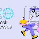 Local-SEO-for-Small-Businesses-1200x633 - Kihan Marketing 'SEO for Small Businesses' title with two people examining a website on a large monitor, using a magnifying glass and gears as icons.
