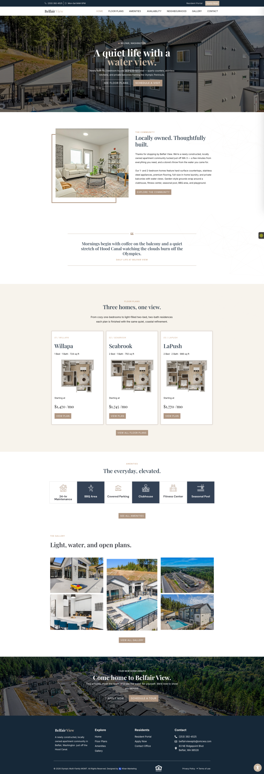Belfair View Apartments, website by Kihan Marketing