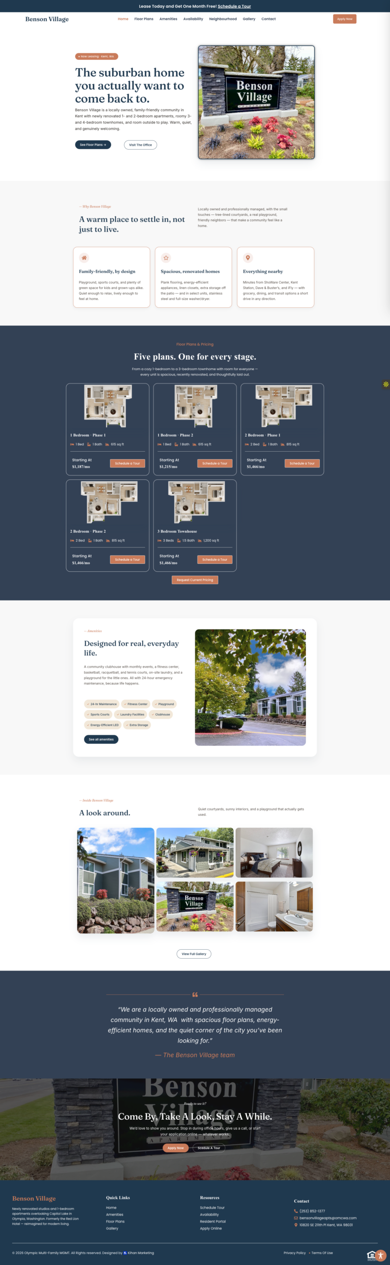 Benson Village Apartments, website by Kihan Marketing