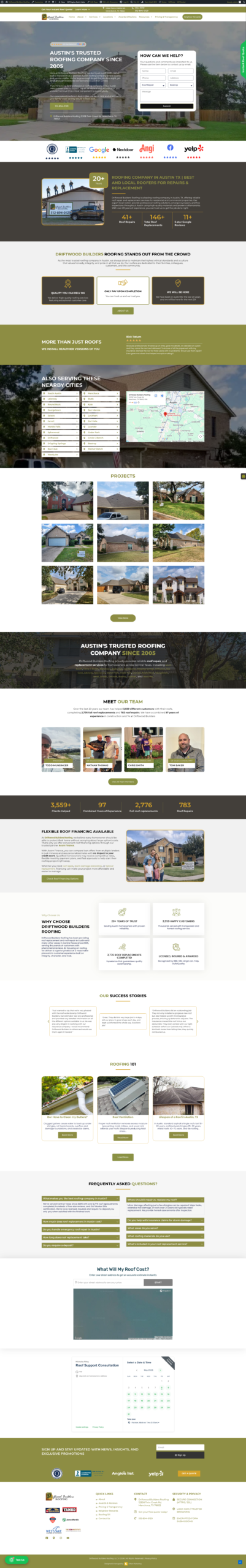 Driftwood Builders Roofing, website by Kihan Marketing