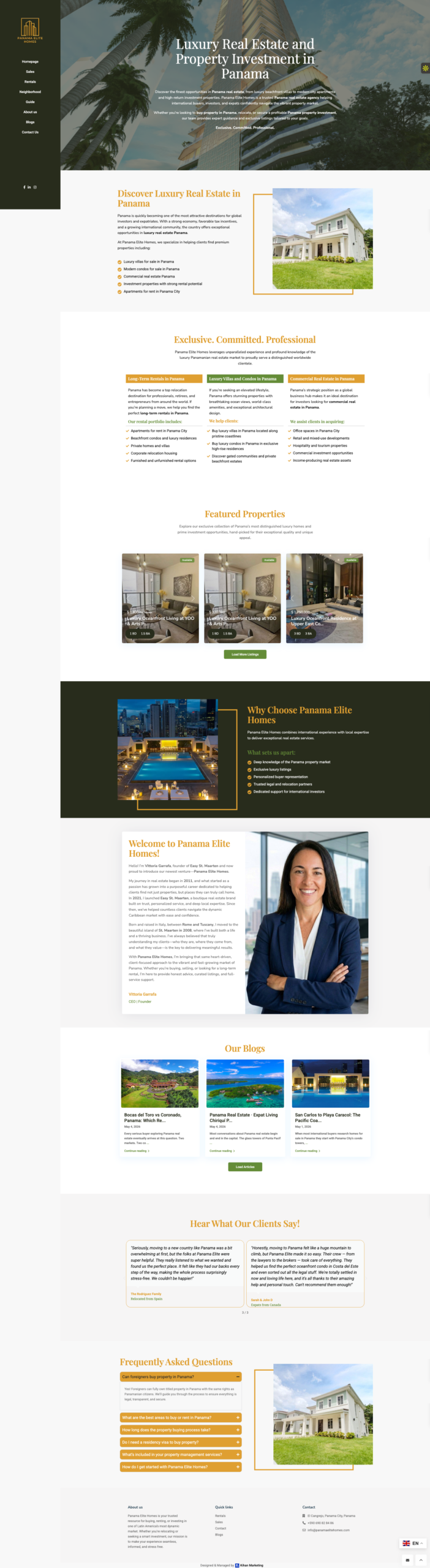 Panama Elite Homes, website by Kihan Marketing
