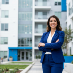 property-management-marketing-1 - Kihan Marketing Confident property manager standing in front of a modern apartment building
