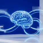 An AI brain connected to chat bubbles citing sources representing generative engine optimization