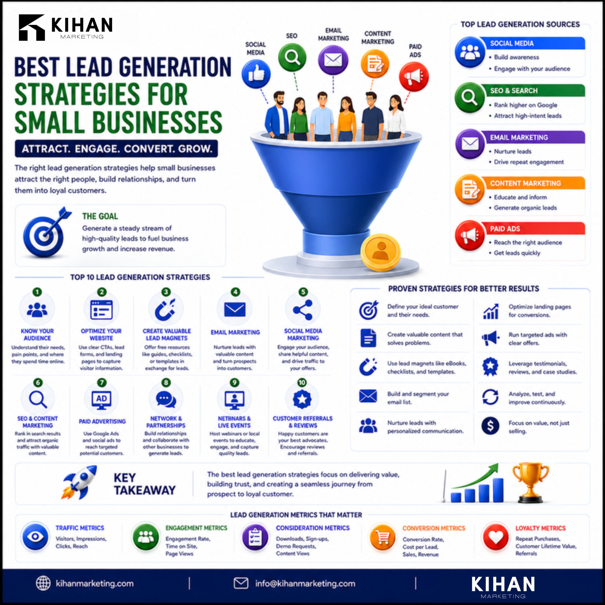 Best Lead Generation Strategies for Small Businesses (Ranked) infographic by Kihan Marketing