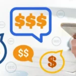 Person using a smartphone amid colorful money icons, illustrating online payments/fintech concepts