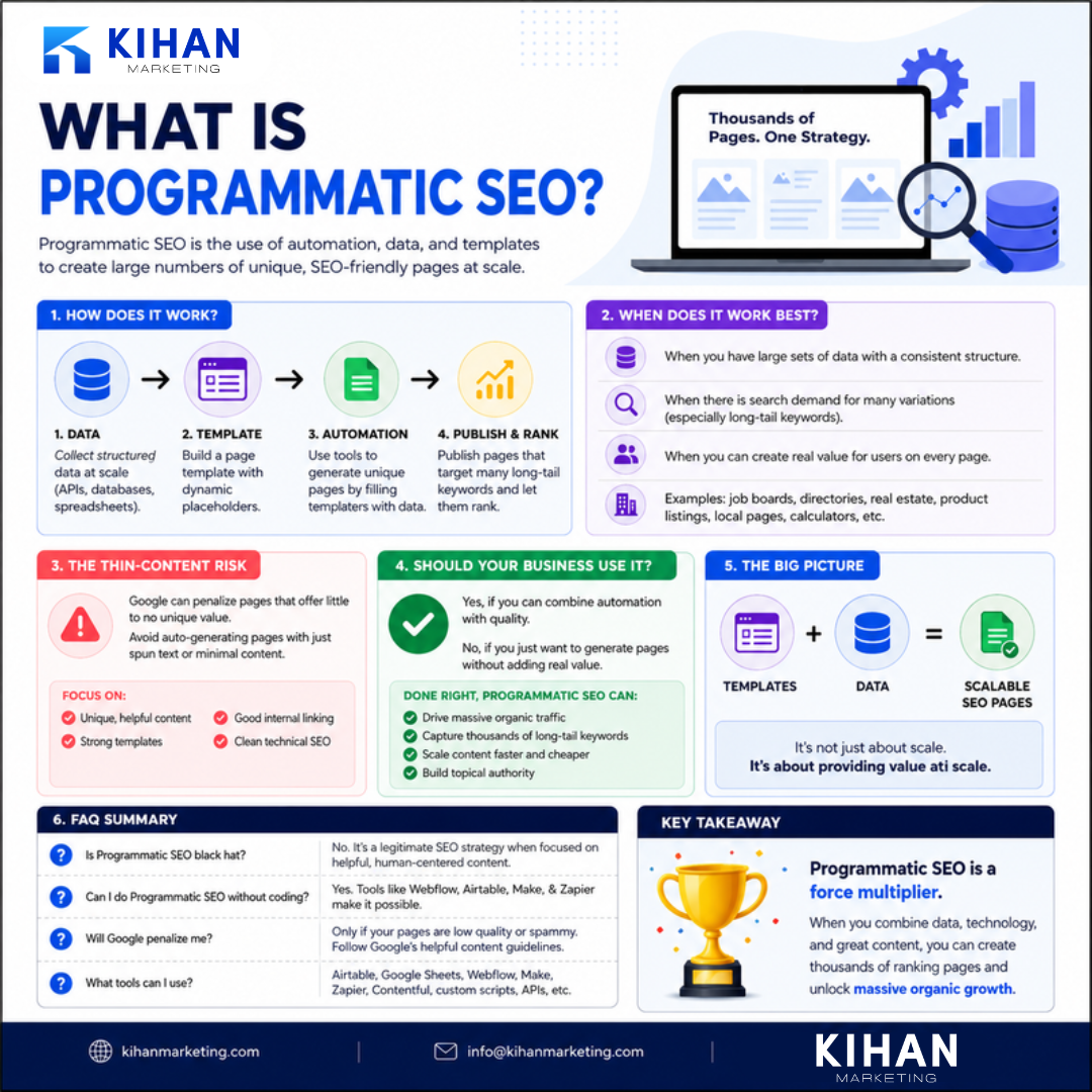 What Is Programmatic SEO and Should Your Business Use It? infographic by Kihan Marketing