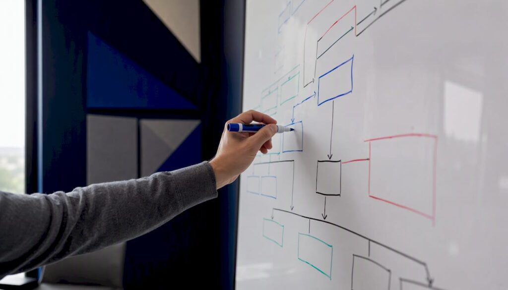 Close-up of hand sketching website content structure