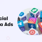 Banner with the text 'Social Media Ads' and a circular collage of social media icons on cubes beside it.