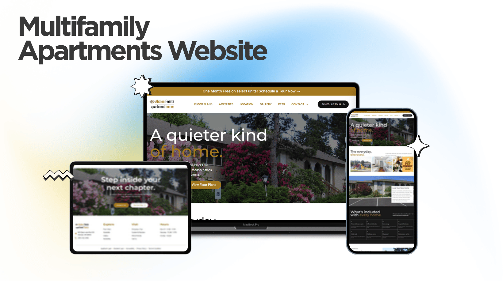 Abalon Pointe Apartments website designed and built by Kihan Marketing, shown on desktop, tablet and mobile