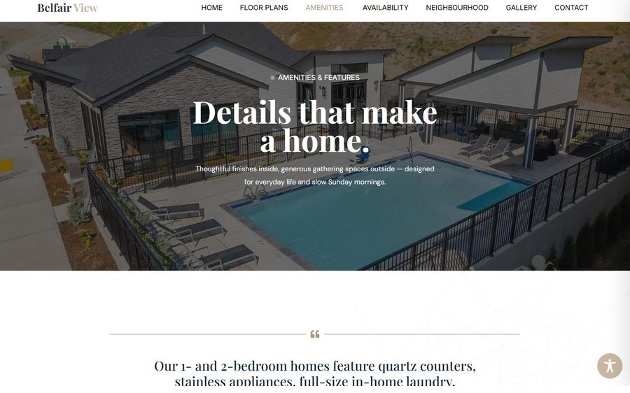Hero banner: aerial view of a modern house with a pool and patio, featuring the overlay text 'Details that make a home.'