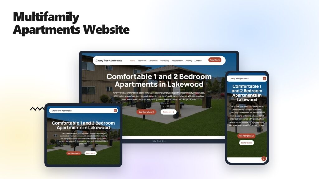 Cherry Tree Apartments website shown on a laptop, tablet and phone