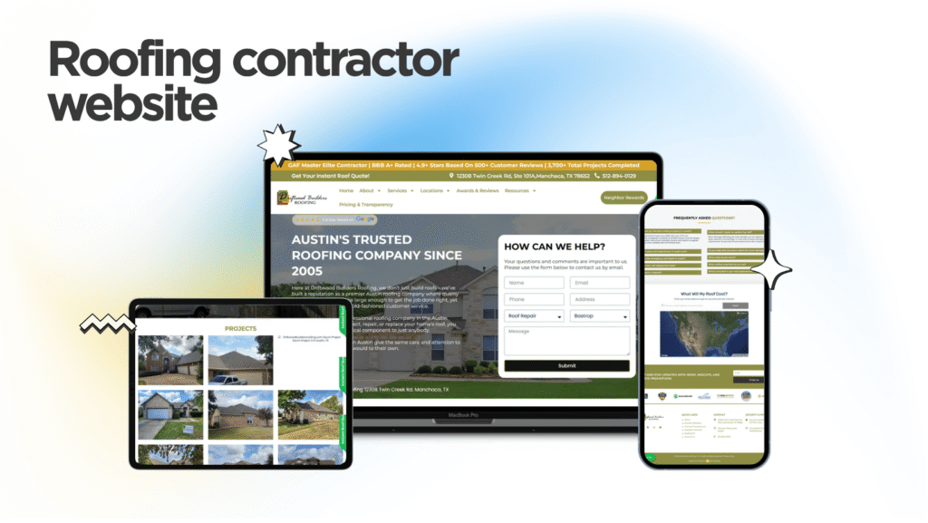 Driftwood Builders Roofing website built by Kihan Marketing