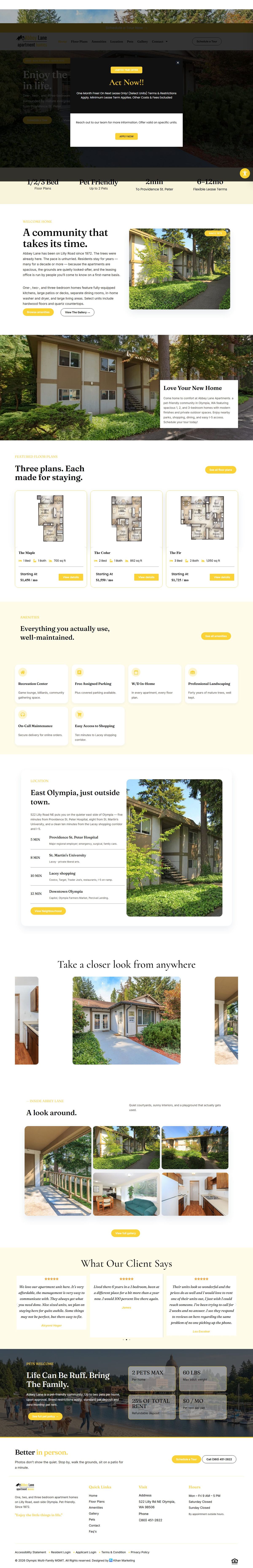Abbey Lane Apartments homepage, full length