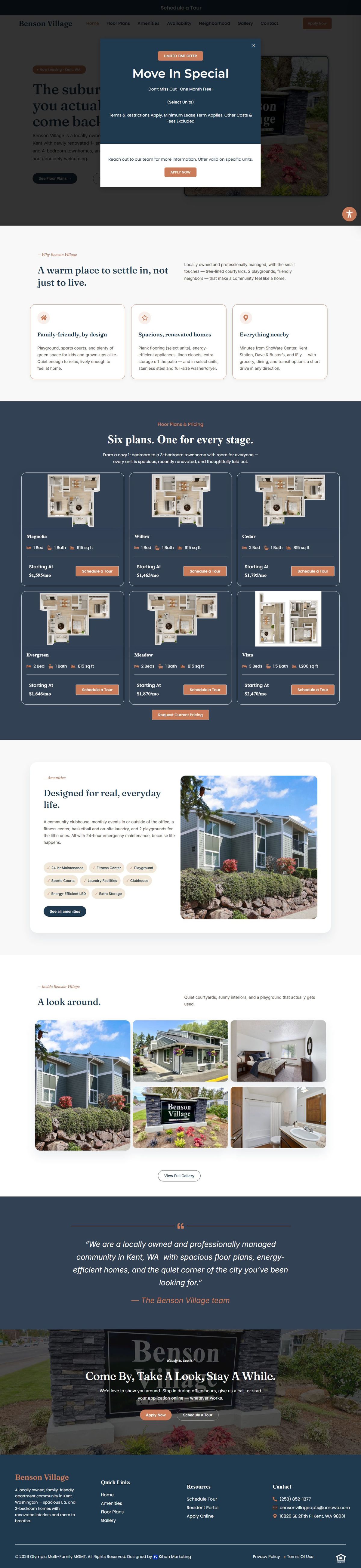 Benson Village Apartments homepage, full length