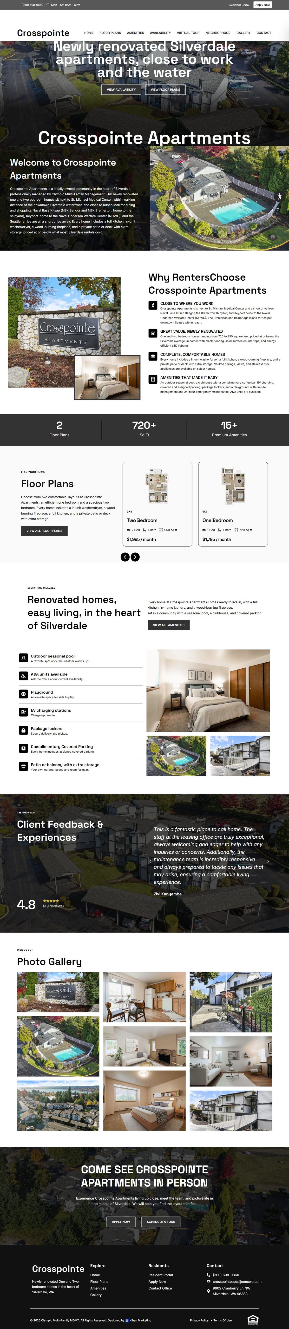 Crosspointe Apartments homepage, full length