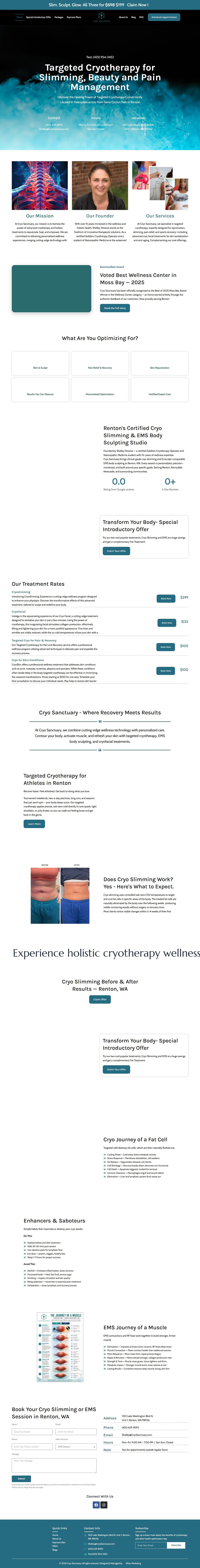 Cryo Sanctuary homepage, full length