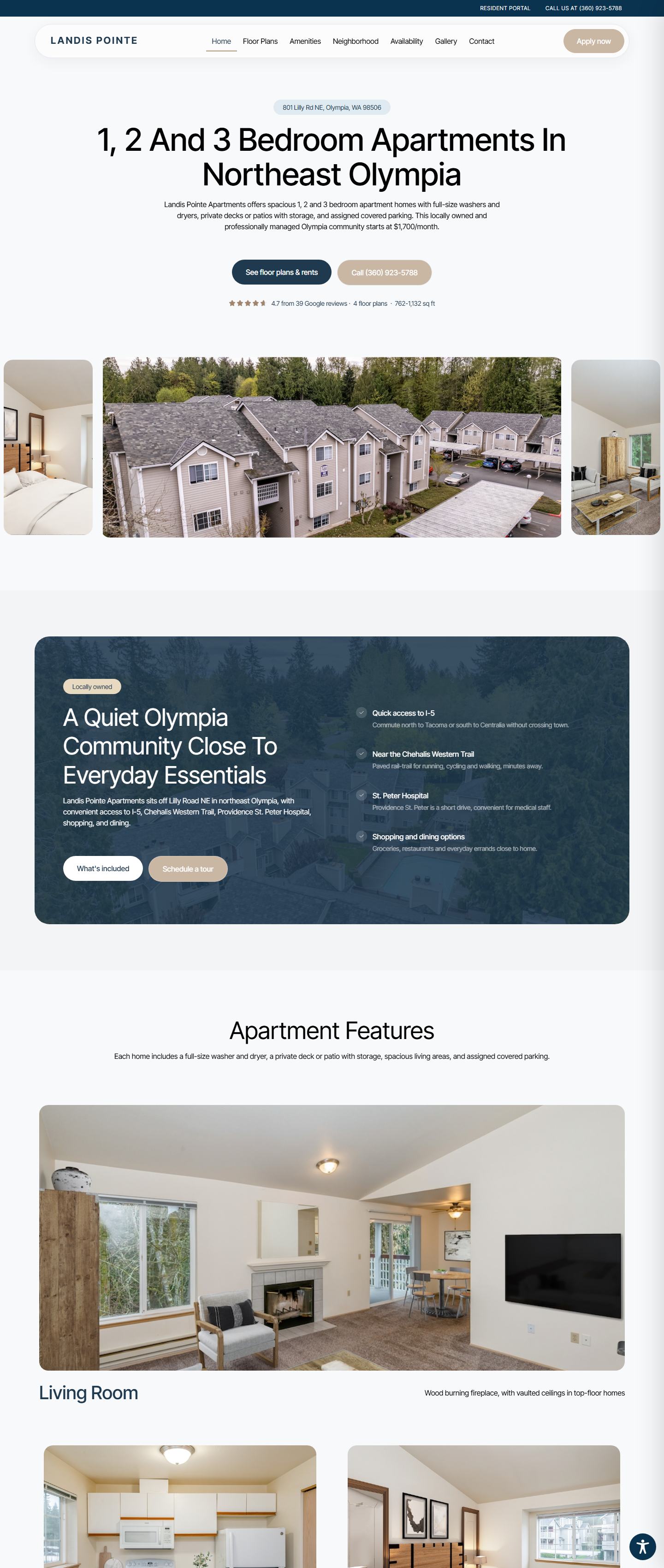 Landis Pointe Apartments home page, full length