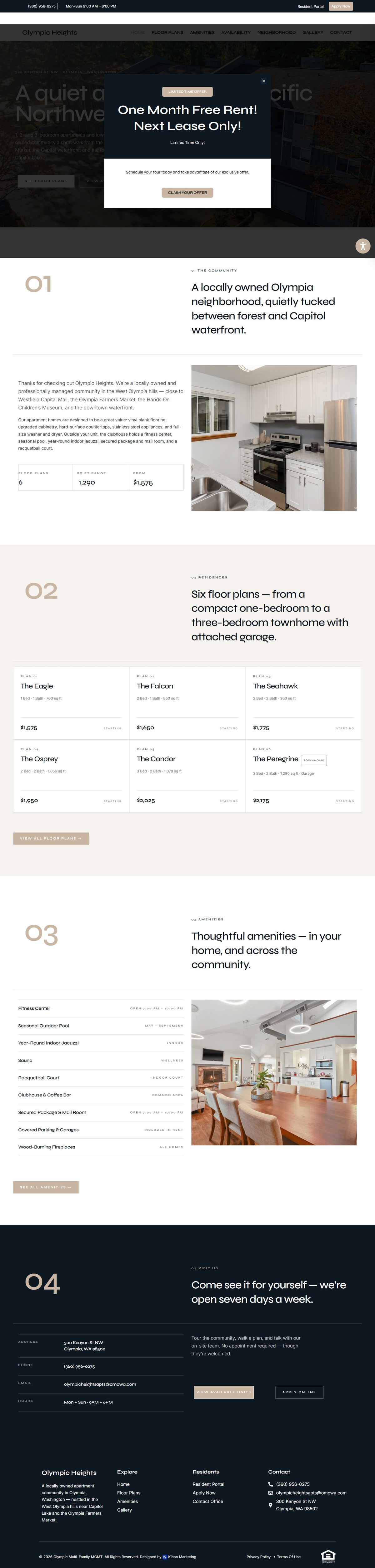 Olympic Heights Apartments homepage, full length