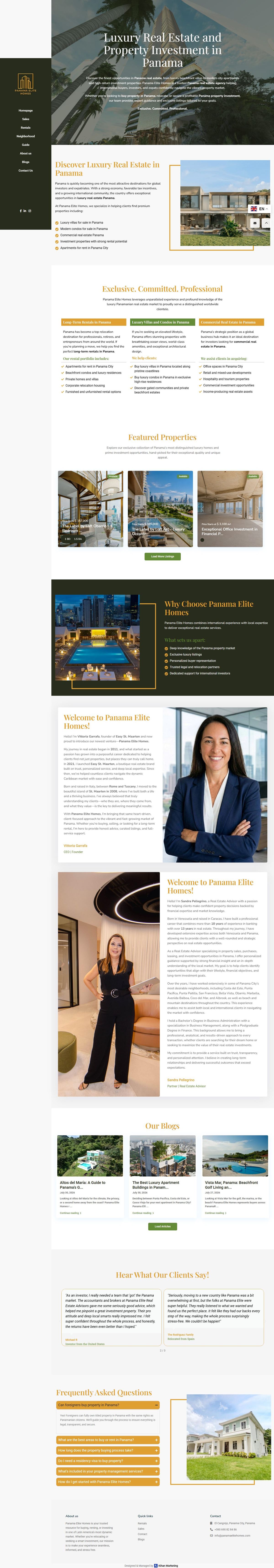 Panama Elite Homes homepage, full length