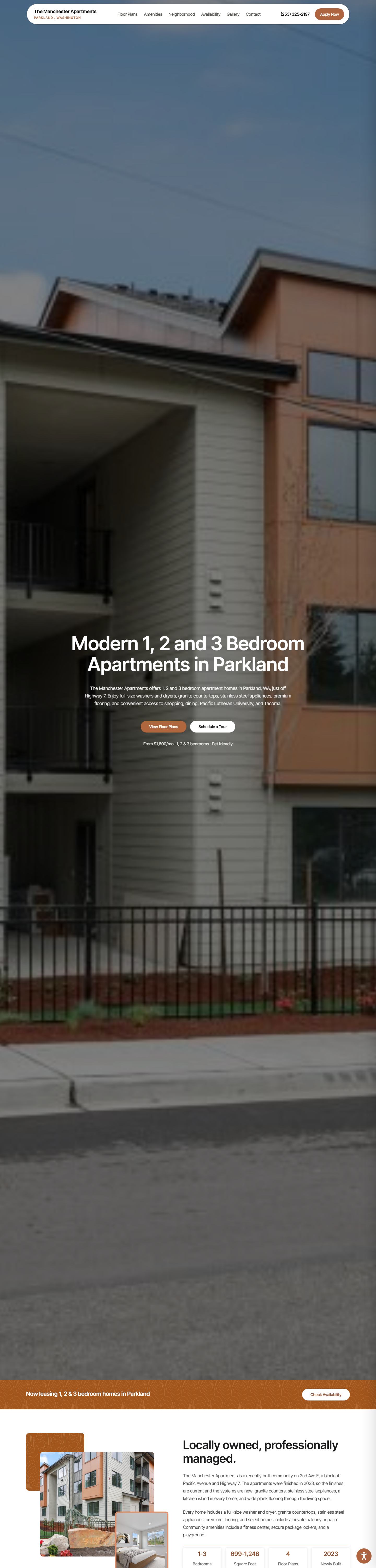 The Manchester Apartments home page, full length