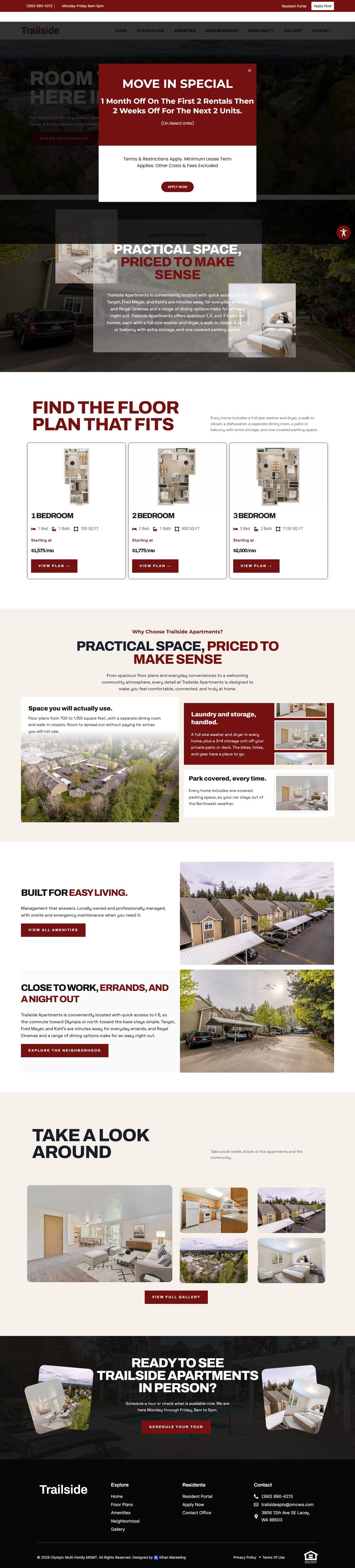 Trailside Apartments homepage, full length