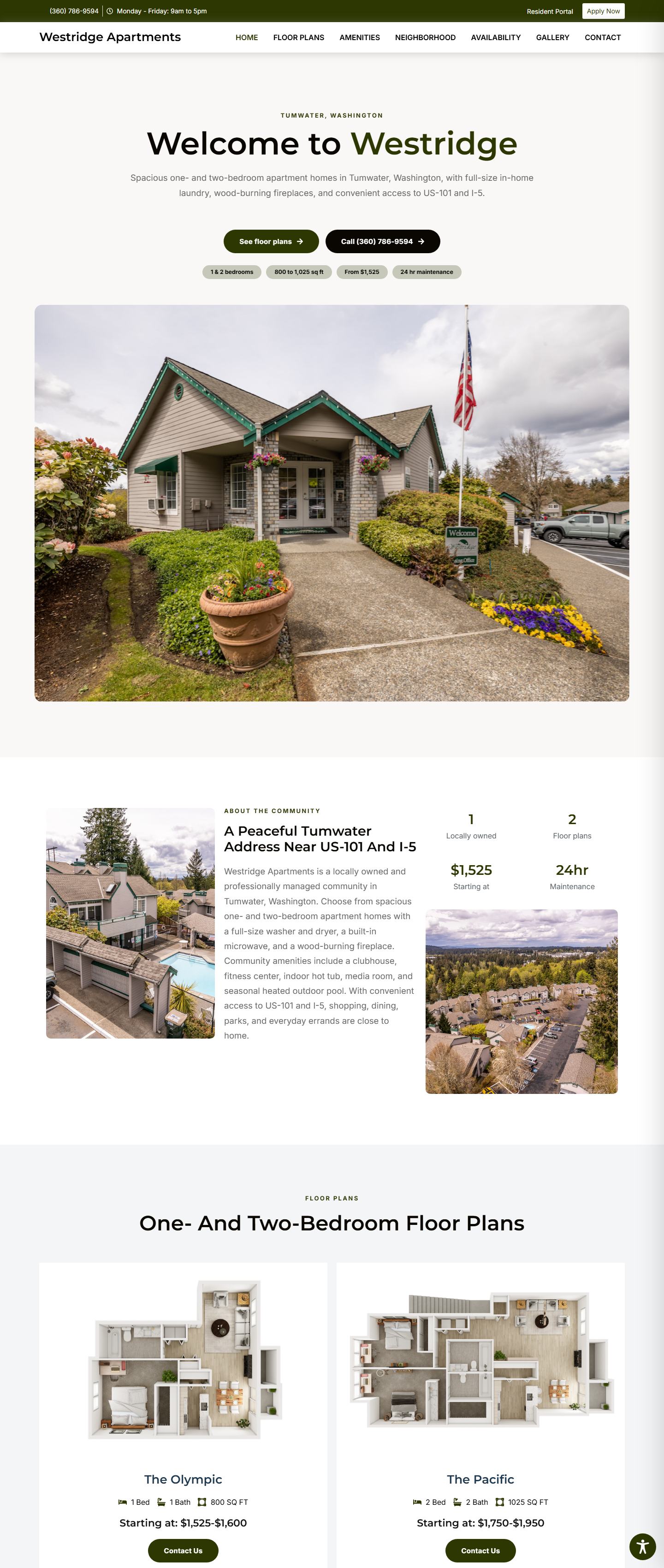 Westridge Apartments home page, full length