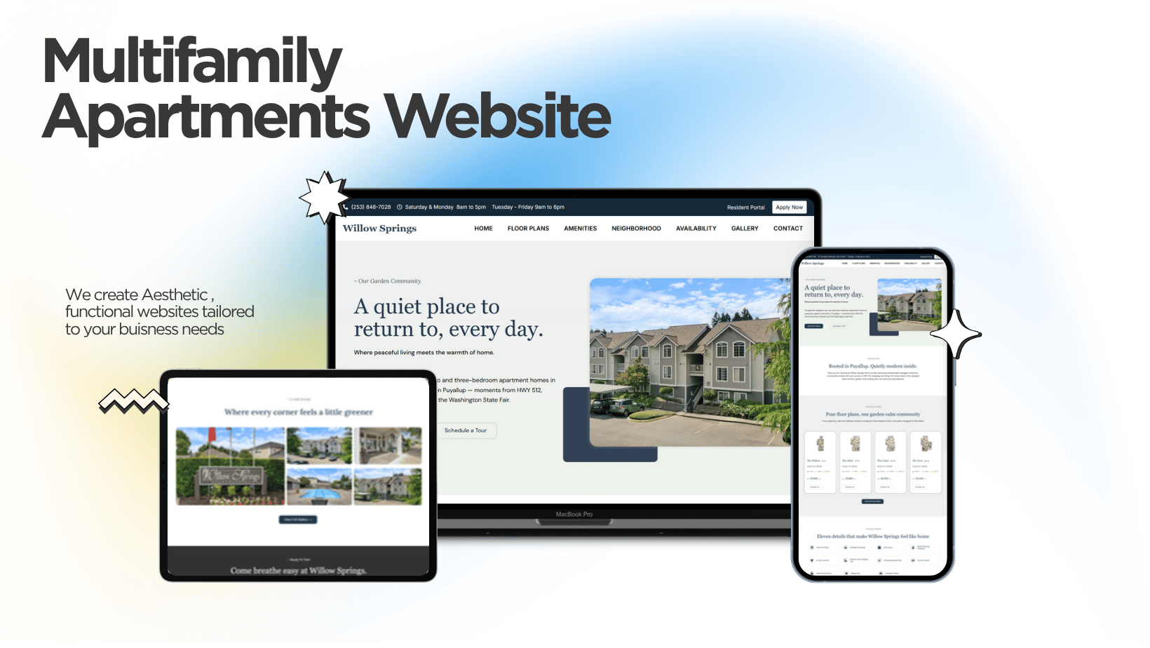 Willow Springs Apartments website designed and built by Kihan Marketing, shown on desktop, tablet and mobile